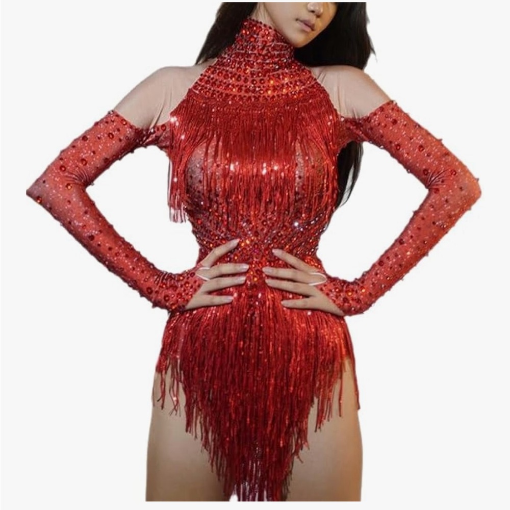 Red Sequin Fringe Dress